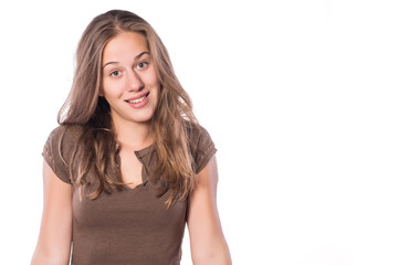 Fototapeta premium Cute Young Girl posing isolated surprised
