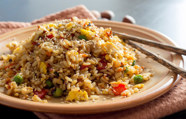 Fried Rice with Vegetables and fried eggs