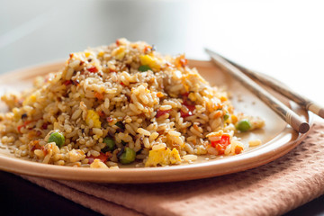 Fried Rice with Vegetables and fried eggs