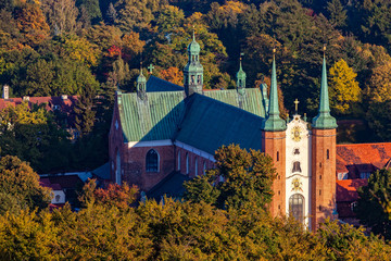 The top view of Oliwa Cathedral in autumn scenery, Poland