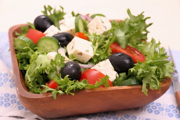 Mediterranean salad, gigantic black olives, sheeps cheese