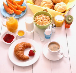 Table set for breakfast with healthy food