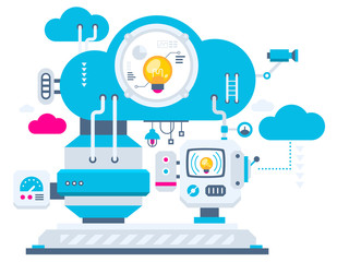 Vector industrial illustration background of the cloud technolog