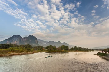 Foto auf Acrylglas Boat Trip  in Nam Song river in Vang Vieng, Laos. © anan796