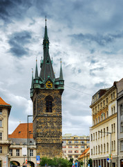 Fototapeta na wymiar The Henry's Bell Tower (Jindrisska tower) in Prague, Czech Repub