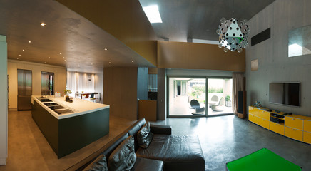 beautiful modern house in cement, interiors