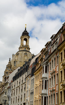 Dresden historical center with Frauenkirche (lutheran church)