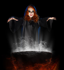 Young witch with cauldron