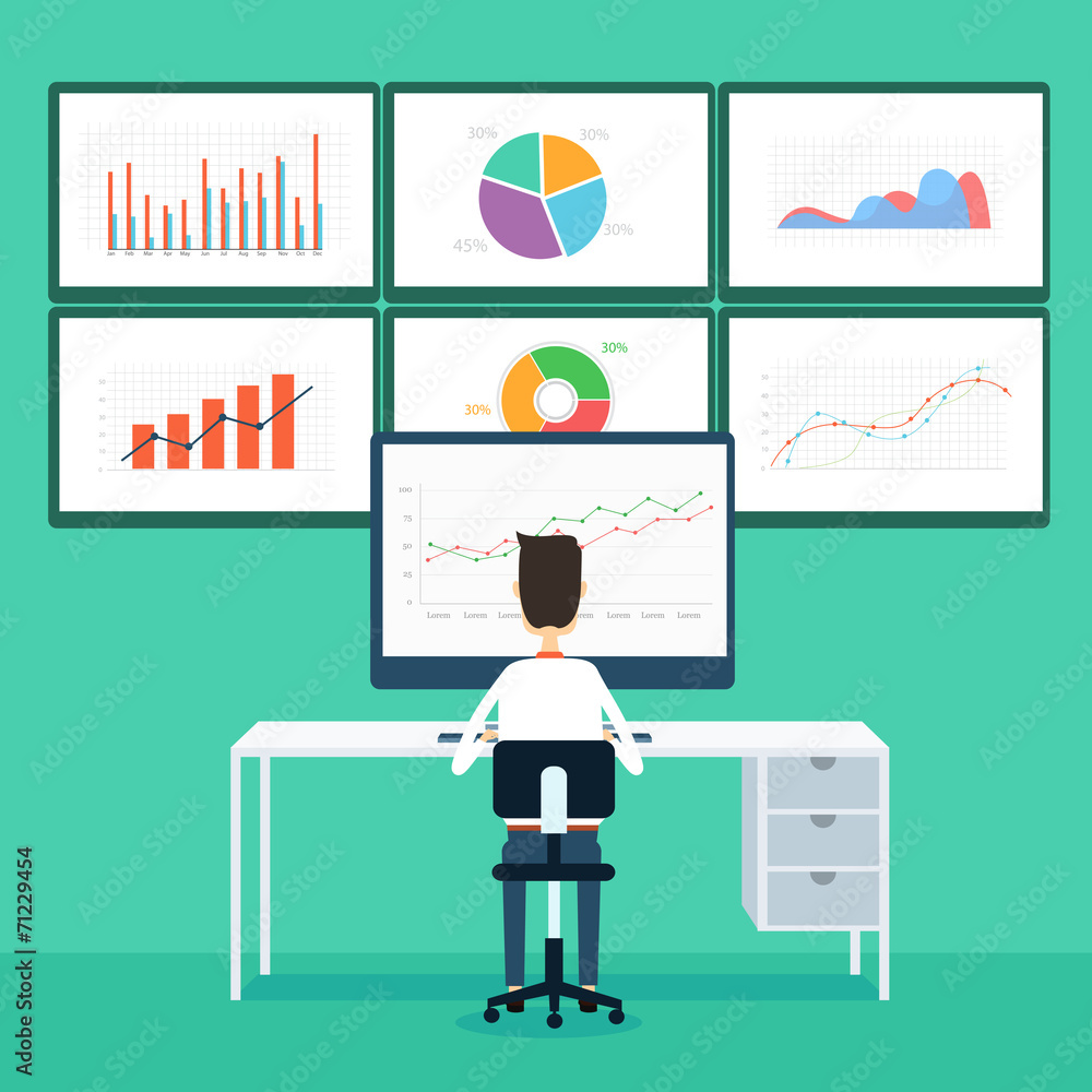 Poster business people analytics business graph and seo on monitor