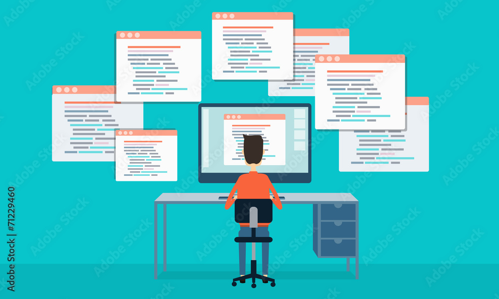 Leinwandbilder web developer programmer coding for web and application design. people working on computer monitor concept