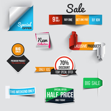 Collection of Sale Discount Styled origami Banners. Vector