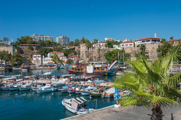 Fototapeta na wymiar Old harbor and downtown called Marina in Antalya, Turkey