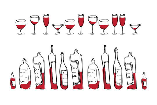 isolated vector wine bottles and glasses