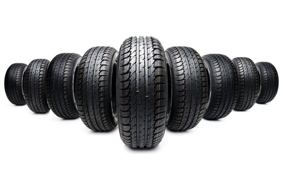 five tires formation isolated on white