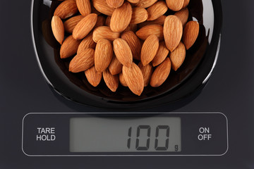 Almonds on kitchen scale