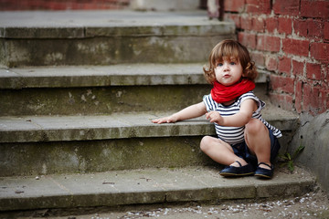 cute little girl on stairway