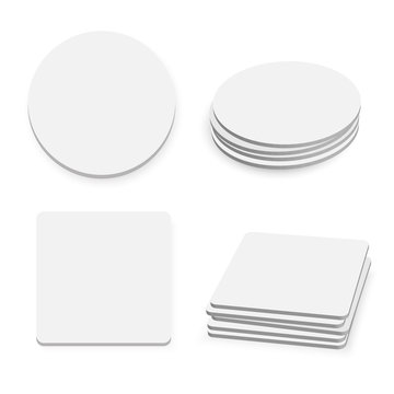 Round and square table coasters isolated on white background, ve