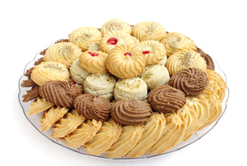 Tasty cookies and biscuits, focus on front