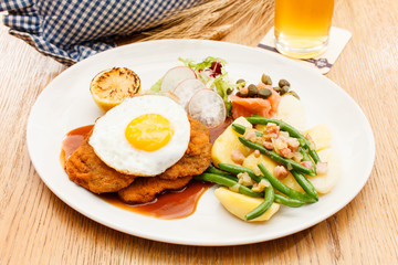 Wiener Schnitzel with Potatoes and Fresh Vegetables