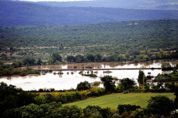 Country landscape flooded after heavy rains