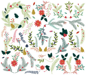 Vector Collection of Vintage Style Hand Drawn Christmas Holiday  - 71237808