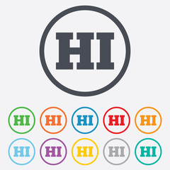 Hindi language sign icon. HI India translation