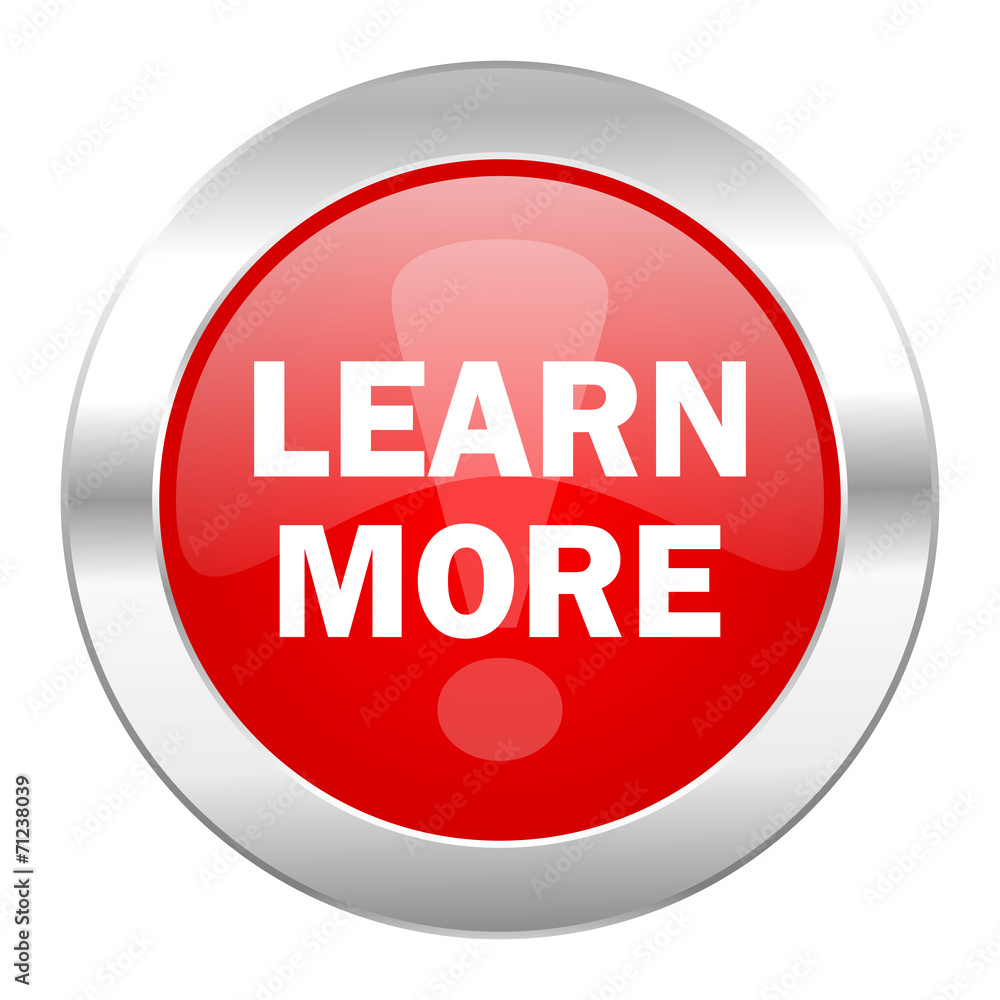Poster learn more red circle chrome web icon isolated