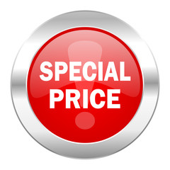 special price red circle chrome web icon isolated