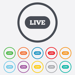 Live sign icon. On air stream symbol.