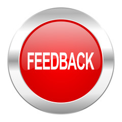 feedback red circle chrome web icon isolated