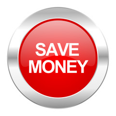 save money red circle chrome web icon isolated