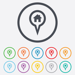 Map pointer house sign icon. Marker symbol.