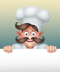 happy chief cook cartoon character holding blank banner template