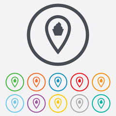 Map pointer food sign icon. Marker symbol.