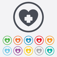 Medical heart sign icon. Cross symbol.