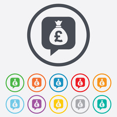 Money bag sign icon. Pound GBP currency.