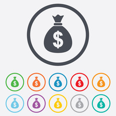 Money bag sign icon. Dollar USD currency.