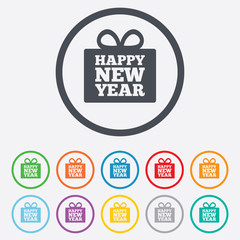 Happy new year gift sign icon. Present symbol.