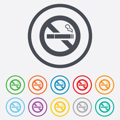 No Smoking sign icon. Cigarette symbol.