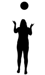 Sport girl with ball black silhouette on white