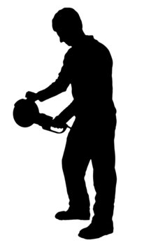 recommend clip art: Cutting man with angle grinder silhouette on white