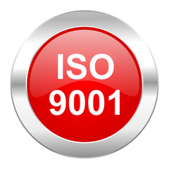 iso 9001 red circle chrome web icon isolated