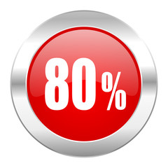 80 percent red circle chrome web icon isolated