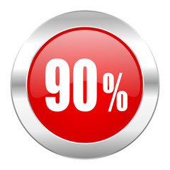 90 percent red circle chrome web icon isolated