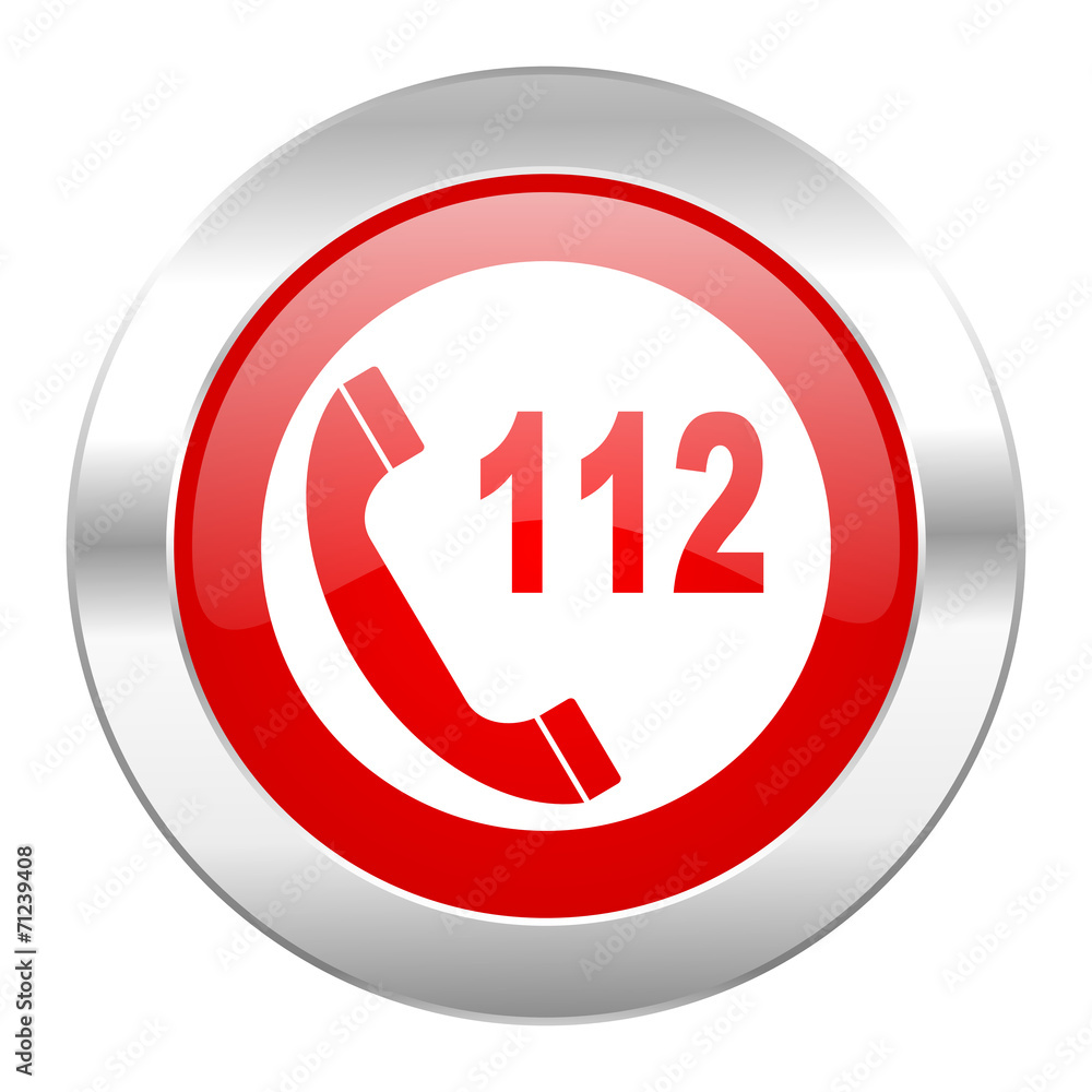 Poster emergency call red circle chrome web icon isolated