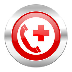 Fototapeta premium emergency call red circle chrome web icon isolated