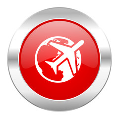 Obraz premium travel red circle chrome web icon isolated