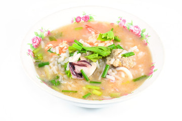 rice porridge with pork,shrimp and squid' ,thai breakfast  isola