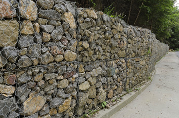 Road with a supporting wall from stone in Vitosha mountain