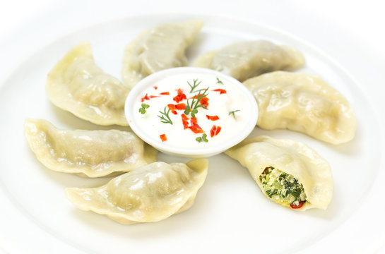 Nepalese Food Momo On A White Background In The Restaurant